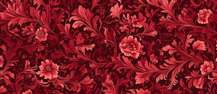red floral pattern in long image flowery banner pattern with intricate design