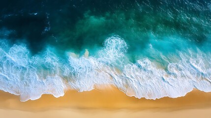 Fototapeta premium Aerial view of beach seaside with shallowing waters, aquatic landscape and shores