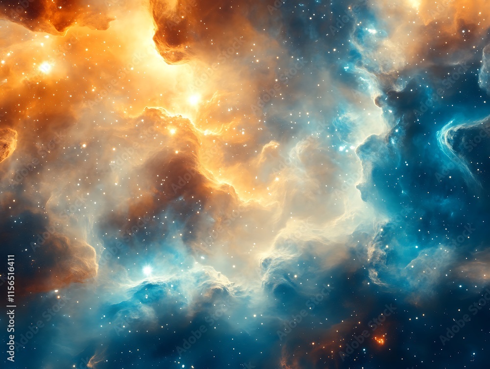 Poster graphical abstract background of space with clouds and stars in vast galaxies and nebulas, space abs