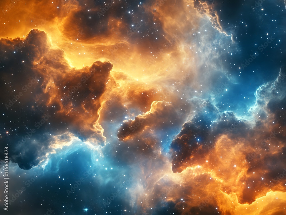 Poster graphical abstract background of space with clouds and stars in vast galaxies and nebulas, space abs