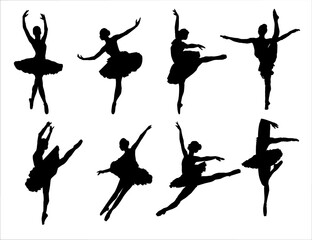 Ballet Dancing Silhouettes. Dance ballet silhouettes. Dancer woman people. Female ballerina recital silhouette. Set of dance ballet silhouette illustrations. Female ballet dancing