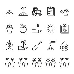 Gardening line icon vector set