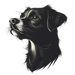 Stylish Monochrome Dog Portrait Canine Head Pet Animal Black and White Illustration