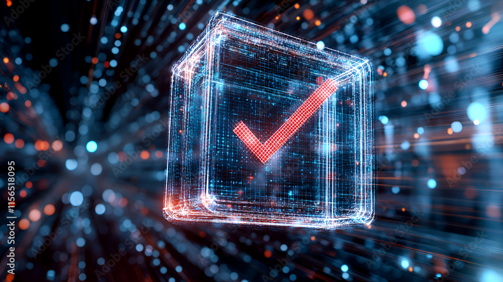 Poster digital checkmark cube, data verification & security
