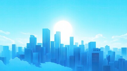 Fototapeta premium Bright Blue Cityscape Background for Business Inspiration