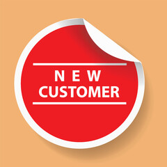 Red color peel sticker label with word New customer on yellow background vector illustration design