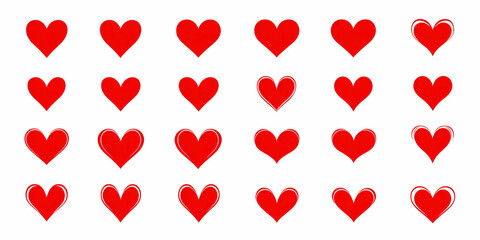 Collection of Red Heart Icons, Perfect for Valentine's Day cards, romantic designs, and love-themed projects.  Express affection digitally!