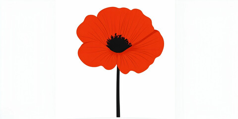 Vibrant Red Poppy Flower, a Symbol of Remembrance, Elegantly Stands Tall Against a White Background, Showcasing its Delicate Petals and Dark Center.