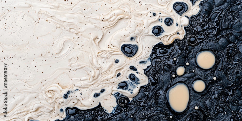 Poster oil spill prevention concept. abstract foam patterns on a dark surface create a striking visual cont