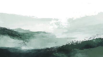 Serene Green Landscape: Dreamlike Digital Painting in Soft Abstract Style. AI Generated