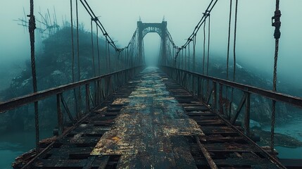 Obraz premium Eerie Foggy Bridge: A Journey into the Unknown