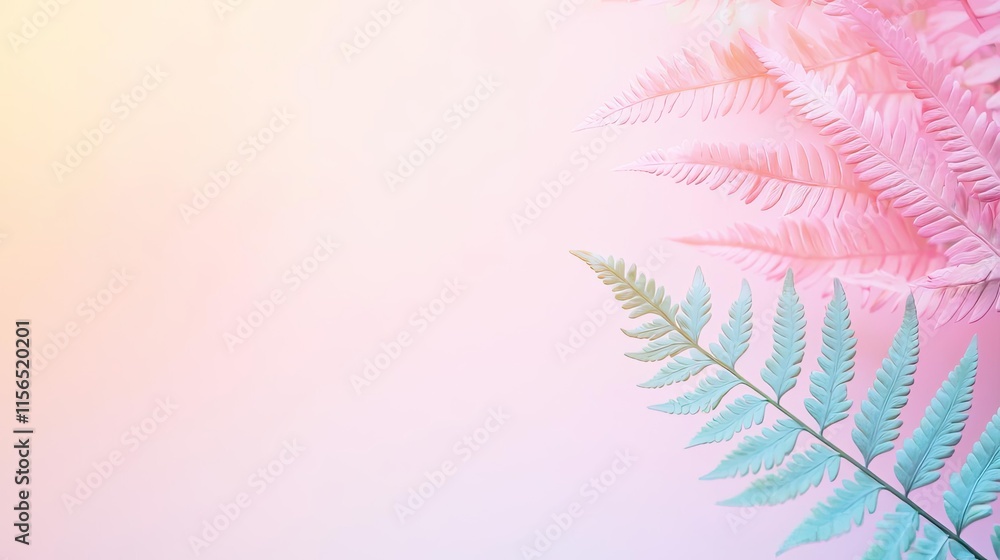 Poster foliage abstract background idea. vibrant ferns with pastel colors create a serene and calming natur