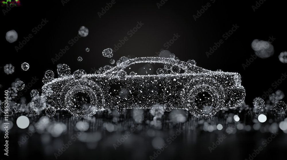Poster the car of the particles. the crossover consists of circles and points. vector illustration