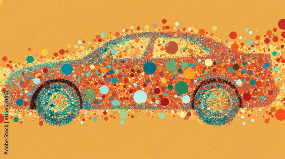Poster the car of the particles. the crossover consists of circles and points. vector illustration