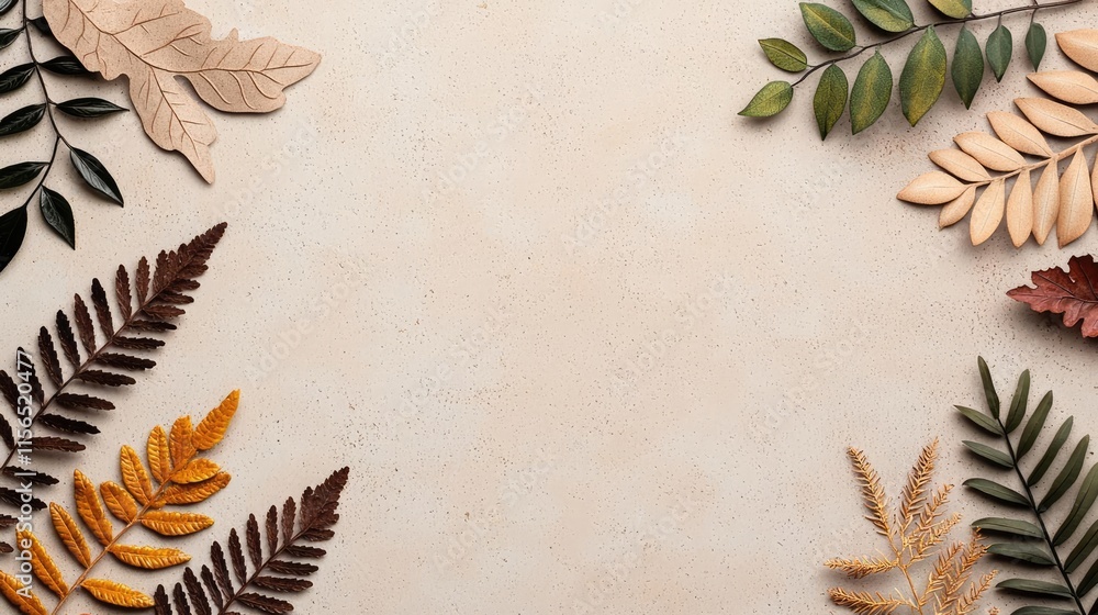 Poster foliage abstract background idea. diverse array of colorful autumn leaves arranged on a textured bac