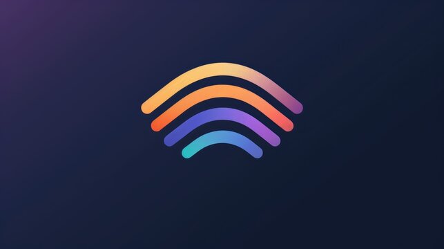 Abstract logo featuring curved lines in gradient colors on a dark background.