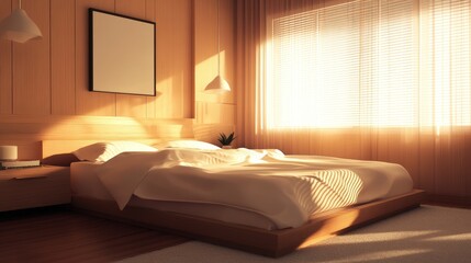 Sunlit Modern Bedroom With Wooden Walls And Bed