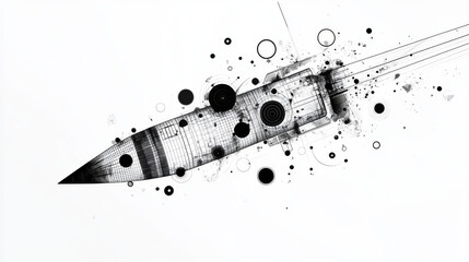 Rocket from the particles. The rocket consists of circles and points. Vector illustration