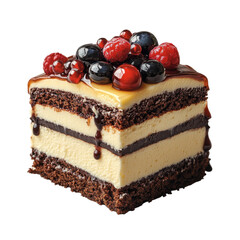 Delicious Layered Cake with Fresh Berries and Chocolate Glaze