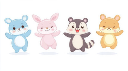 Naklejka premium Adorable Animal Illustrations: Cute Characters for Children's Books and Nursery Decor