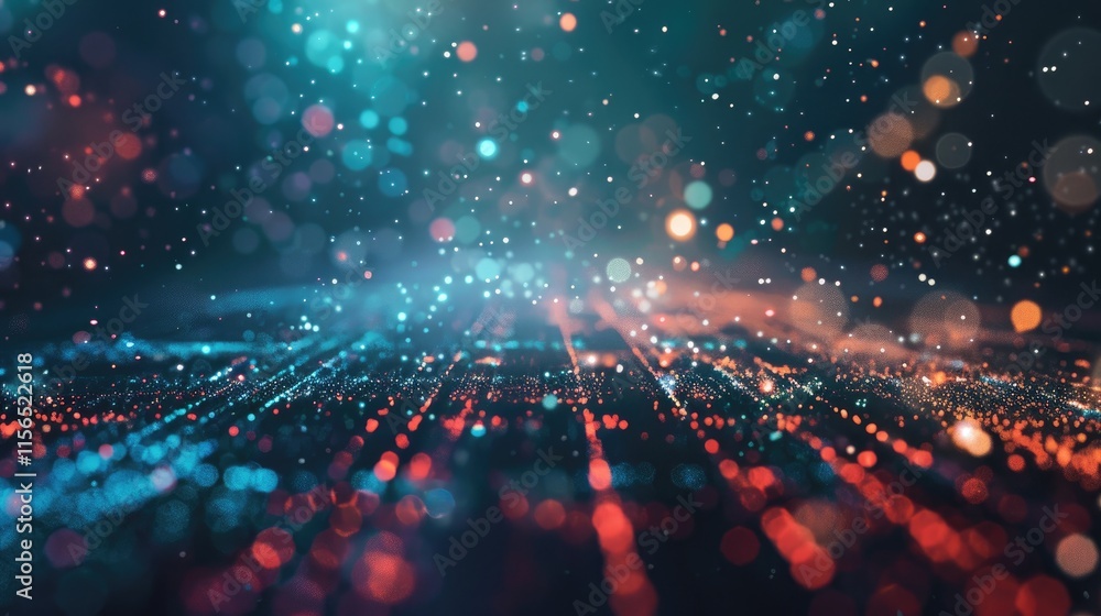 Aufkleber abstract digital background with colorful bokeh effects and light trails.