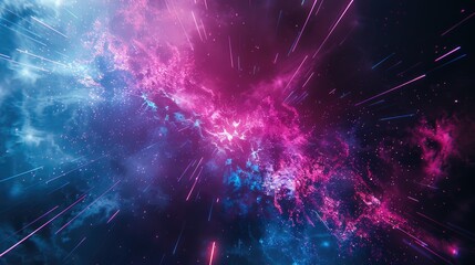 Obraz premium A vibrant cosmic scene depicting colorful nebulae and light streaks in deep space.