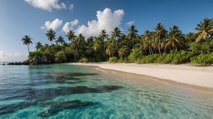 Coastal Bliss: Sun-Kissed Date Palms on a Secluded Tropical Beach