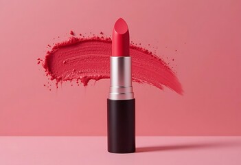 Red Lipstick with Swatch on Pink Background