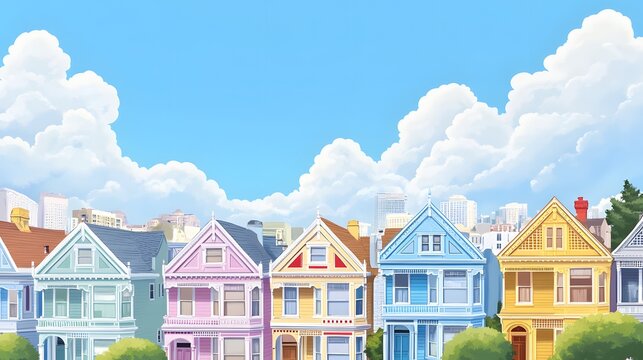 Colorful Victorian Houses Under a Sunny Sky