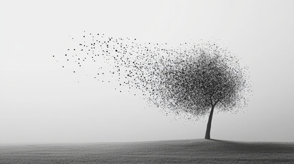 The tree of particles. Tree wind tears of small circles and dots. vector illustration