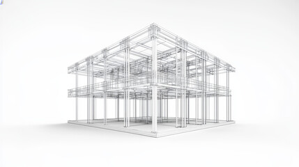 Abstract 3D render of building wireframe structure. Vector construction graphic idea.
