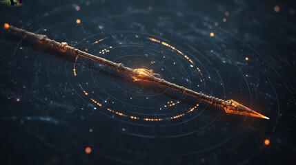 Javelin of particles. Silhouette of javelin consists of small circles.