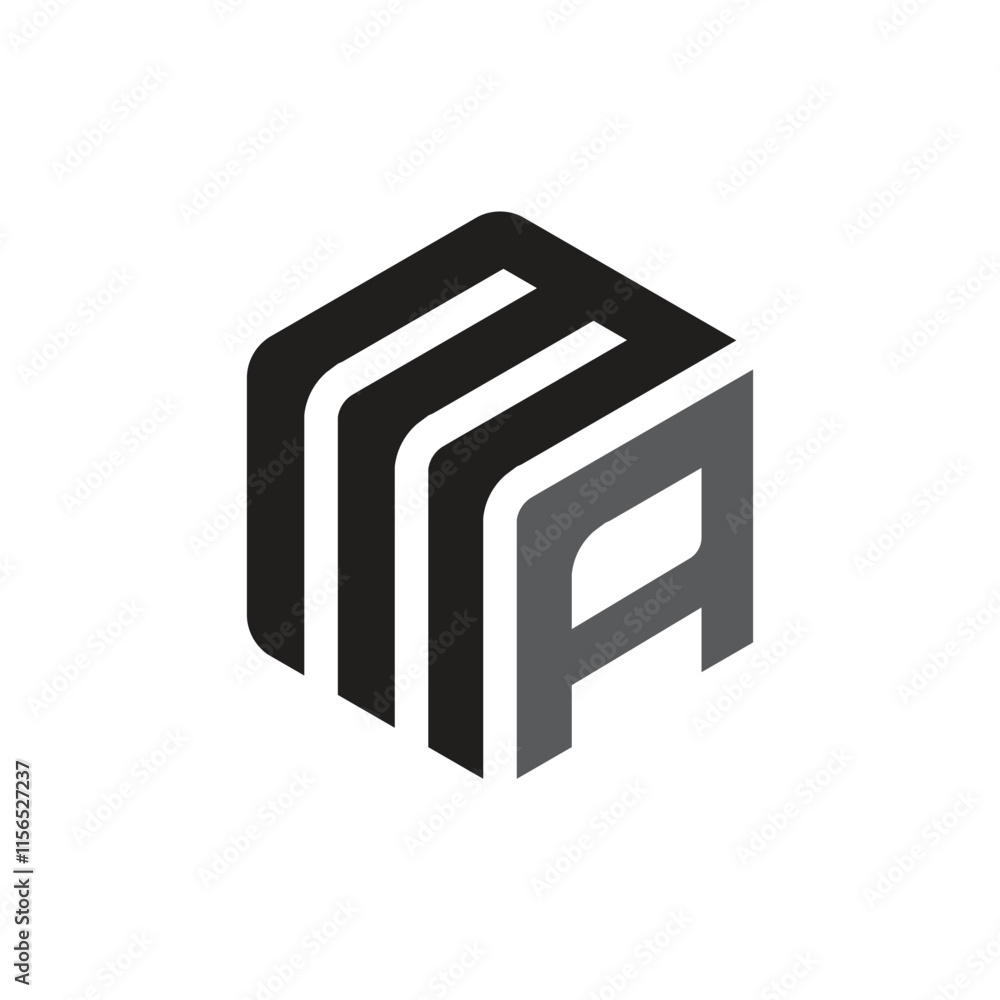 Poster the image shows a flat monogram design of an initial letter ma in hexagonal shape