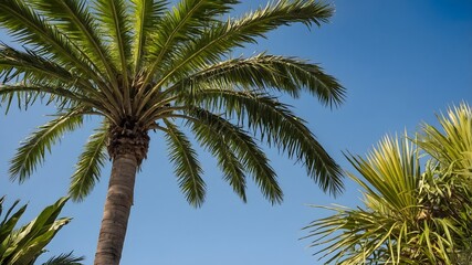 Botanical Haven: Trachycarpus Fortunei Palm Framing a Colorful Oasis of Flowers