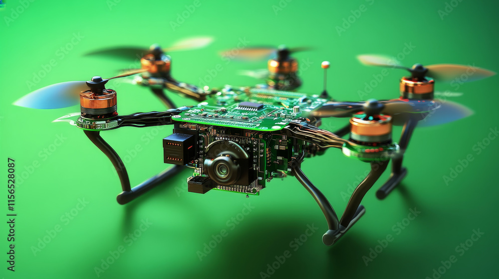 Poster circuit board in the form of a drone. microchip drone background. high-tech vector illustration of a