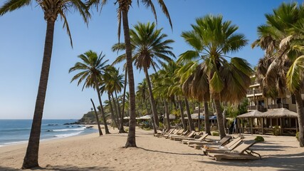 Tropical Tranquility: Trachycarpus Fortunei Palms by the Sun-Kissed Coastline