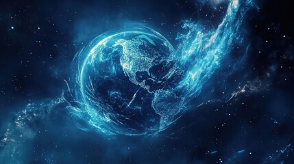 Abstract Dynamic Design of Globe and Economy in Blue Shades