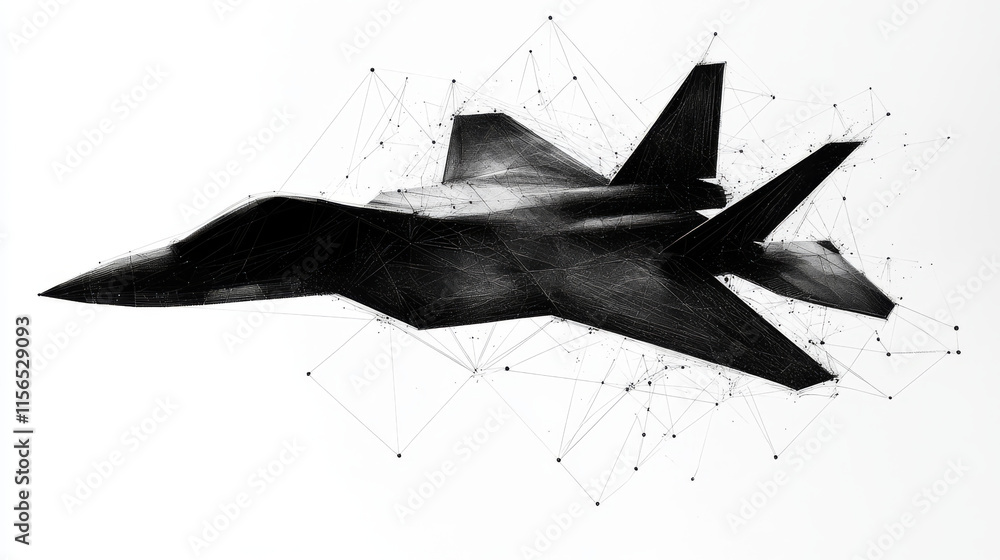 Poster fighter consists of points, lines and triangles. the polygon shape in the form of a silhouette of a 