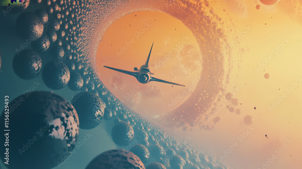 Poster fighter of the particles. the plane is the curve composed of circles.