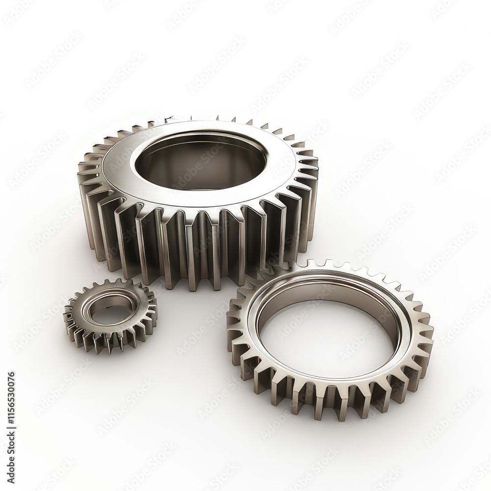 Aufkleber three metallic gears of varying sizes, illustrating mechanical design and engineering concepts. isol