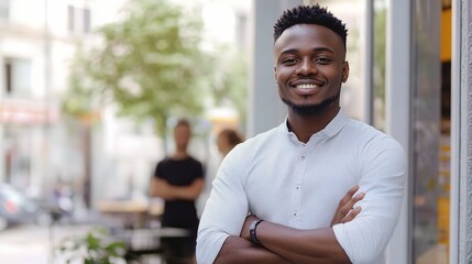 Obraz premium Portrait of a Handsome African American Man Smiling Outdoors