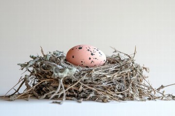 Obraz premium Pink Speckled Egg in Bird's Nest