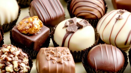 Assorted Chocolate Confectionery with Nuts and Drizzled White and Dark Chocolate on Elegant Display for Gourmet Treats