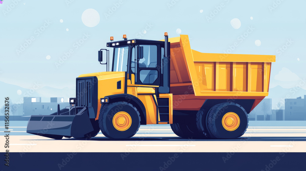Poster front loader from the particles. front loader consists of circles and points. vector illustration.