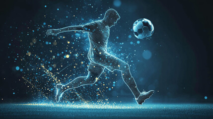 Free-kick of the particles. Silhouette of a free-kick consists of points and circles. Vector illustration.