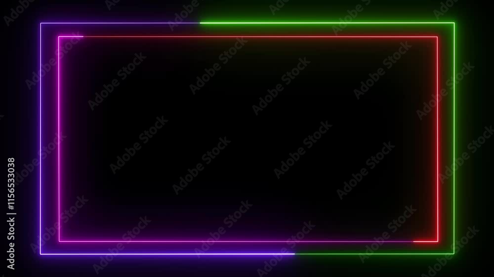 Aufkleber glowing neon rectangle border frame animation on black background in 4k resolution.