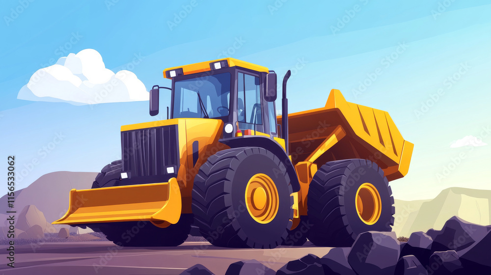 Poster front loader from the particles. front loader consists of circles and points. vector illustration.