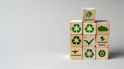 Obraz premium Wooden Blocks Green Icons Sustainability Social Impact