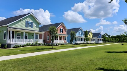 Colorful Houses Line a Sunny Neighborhood Street