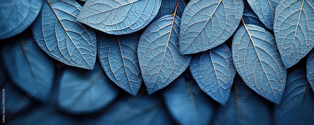 Poster foliage abstract background idea. close-up of textured blue leaves creating a natural pattern for ba